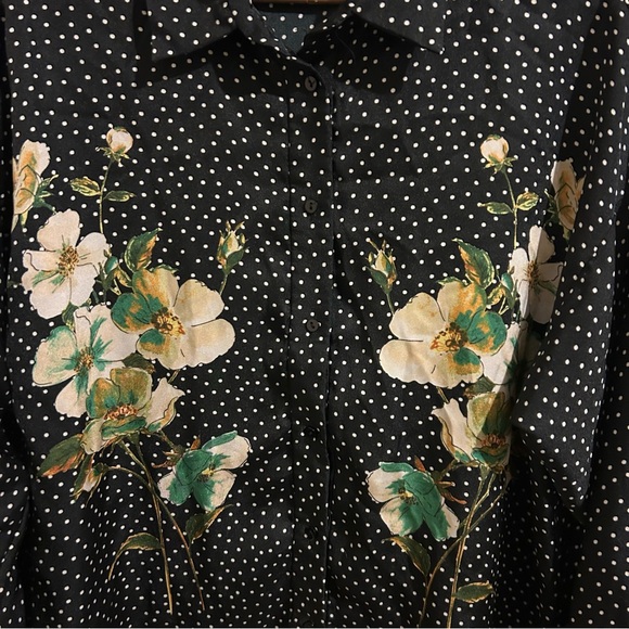 Zara Floral Polka Dot Button Up Blouse L - Picture 3 of 4